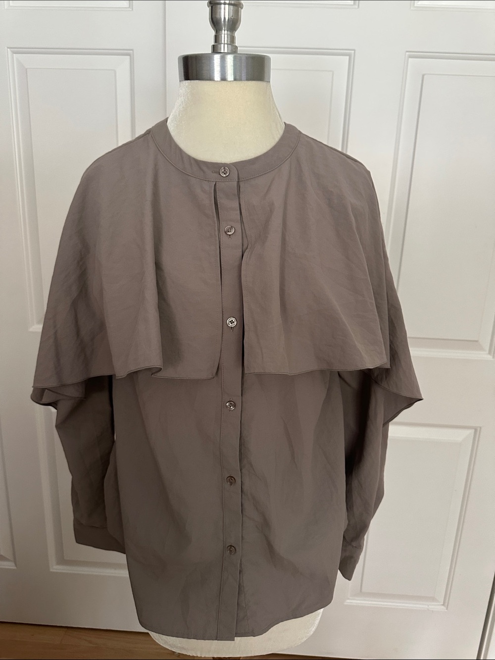 GU Women’s Taupe Cape-Detail Button-Down Shirt, Size S